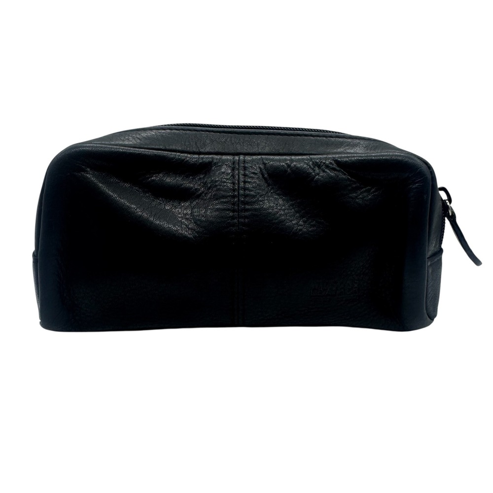 Wilsons Leather Pelle Studio Black Pebbled Leather Toiletry Bag Travel Case